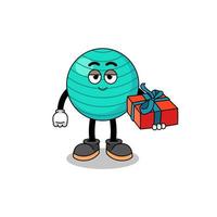 exercise ball mascot illustration giving a gift vector