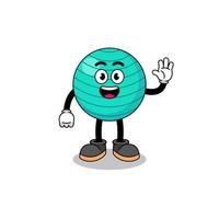 exercise ball cartoon doing wave hand gesture vector