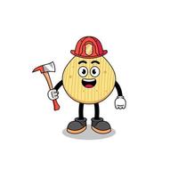 Cartoon mascot of potato chip firefighter vector