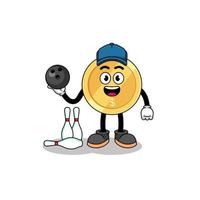 Mascot of dollar coin as a bowling player vector