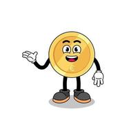 euro coin cartoon with welcome pose vector