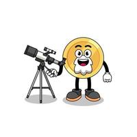Illustration of dollar coin mascot as an astronomer