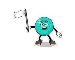 Cartoon Illustration of exercise ball holding a white flag vector