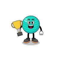 Cartoon mascot of exercise ball holding a trophy vector