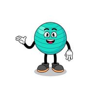 exercise ball cartoon with welcome pose vector