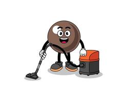 Character mascot of tapioca pearl holding vacuum cleaner vector