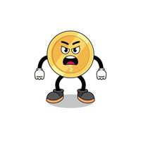 dollar coin cartoon illustration with angry expression vector