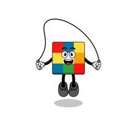 cube puzzle mascot cartoon is playing skipping rope vector