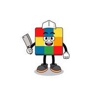 Mascot of cube puzzle as a butcher vector