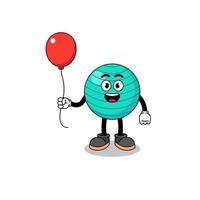 Cartoon of exercise ball holding a balloon vector