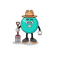 Cartoon mascot of exercise ball farmer vector