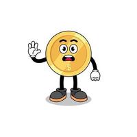 dollar coin cartoon illustration doing stop hand vector