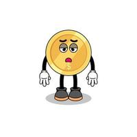dollar coin cartoon with fatigue gesture vector