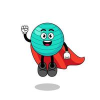 exercise ball cartoon with flying superhero vector