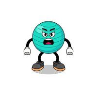 exercise ball cartoon illustration with angry expression vector