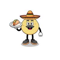 Character cartoon of potato chip as a mexican chef vector