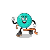 Mascot cartoon of exercise ball running on finish line vector