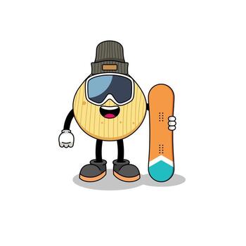 caricatura de la mascota del jugador de snowboard con papas fritas vector