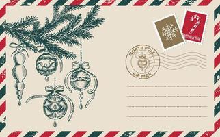 correo de navidad, postal, ilustración dibujada a mano. vector