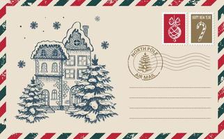 correo de navidad, postal, ilustración dibujada a mano. vector