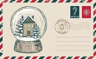 correo de navidad, postal, ilustración dibujada a mano. vector