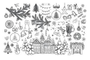 Christmas pattern in sketch style. Hand drawn illustration. vector