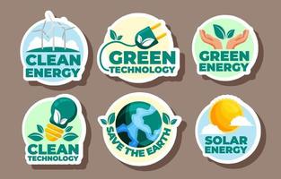 Green Eco Technology Sticker Set vector