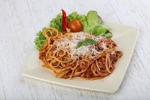 Pasta Bolognese on plate photo