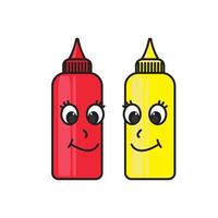 vector illustration of cute character sauce and mustard  bottle.