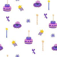 pastel de cumpleaños y velas de patrones sin fisuras. bueno para la decoración de fiestas infantiles. genial para tela, textil. ilustración de dibujos animados de vectores
