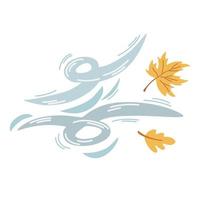 Wind with leaves. Windy weather. Weather forecast for the autumn season, meteorology. Forecasting wind speed and strength. Vector Hand draw illustration isolated