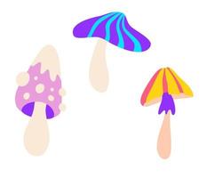 Mushrooms set. Collection of colorful hallucinogenic mushrooms. Perfect for printing, textiles, wrapping paper.  Hand drawn vector illustration