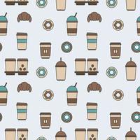 textura fluida de tazas de café, donuts y croissants, patrón, fondo abstracto, papel tapiz vector