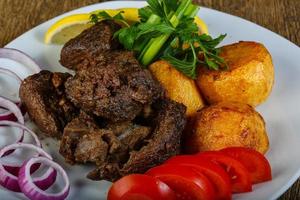 Grilled liver on plate photo