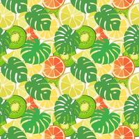 Abstract background from leaves and tropical fruits, pattern, seamless texture vector