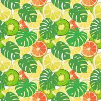 Abstract background from leaves and tropical fruits, pattern, seamless texture vector