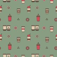 Seamless texture from coffee cups, donuts and croissants, pattern, abstract background, wallpaper vector