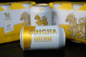 Bangkok, Thailand - April 30, 2022 Singha beer can 320 ml. photo