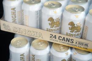 Bangkok, Thailand - April 30, 2022-Cans of Singha beer photo
