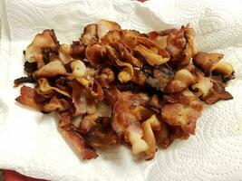 bacon strips meat drying on paper towel photo