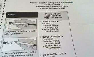 ballot for elections for 2020 for Virginia for President and Vice President photo