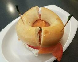 bagel with smoked salmon, cream cheese, and capers photo