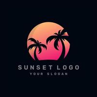 Modern sunset and palm logo design illustration vector