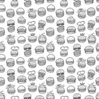 hand drawn doodle hamburger burger seamless pattern background vector