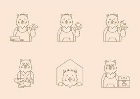 cat cafe line character vector