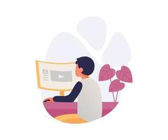 illustration of a person with personal computer vector