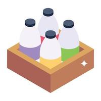 A handy isometric icon of bottle crate vector