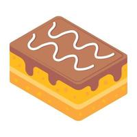 Bakery food, isometric icon of brownie vector