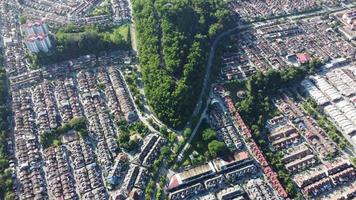 Aerial look car traffic at suburban area