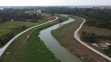 Aerial view winding river with green grassland video